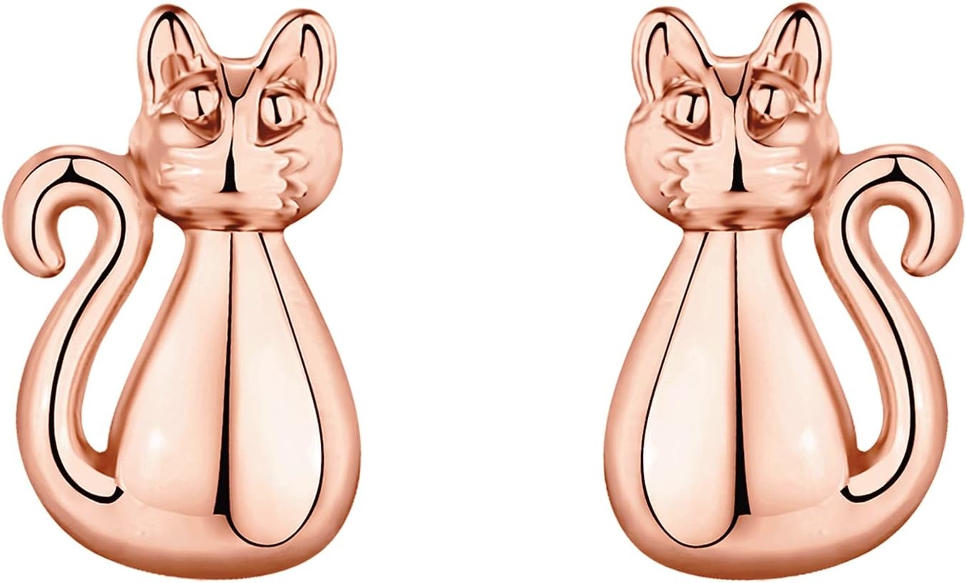 image:imagePAVOI 14K Gold Plated 925 Sterling Silver Bar Dot Heart Triangle Star Cat Dainty Earrings for Women Valentines Day Trendy JewelryRose Gold