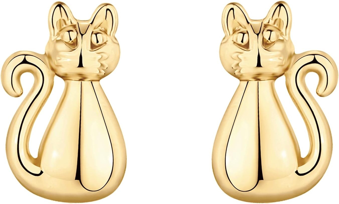 image:imagePAVOI 14K Gold Plated 925 Sterling Silver Bar Dot Heart Triangle Star Cat Dainty Earrings for Women Valentines Day Trendy JewelryYellow Gold