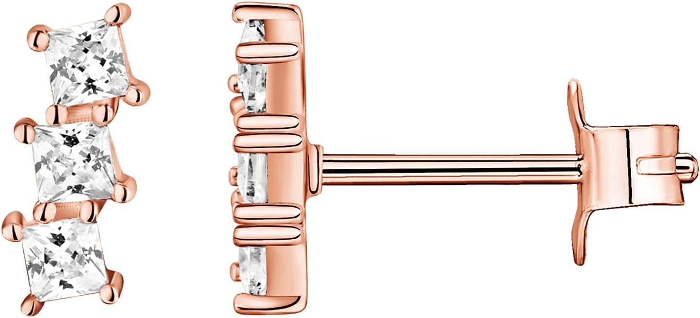 image:imagePAVOI 14K Gold Plated 925 Sterling Silver CZ Simulated Diamond Earrings Dainty Geometric Shape Mini Bar Stud Earrings for WomenRose Gold