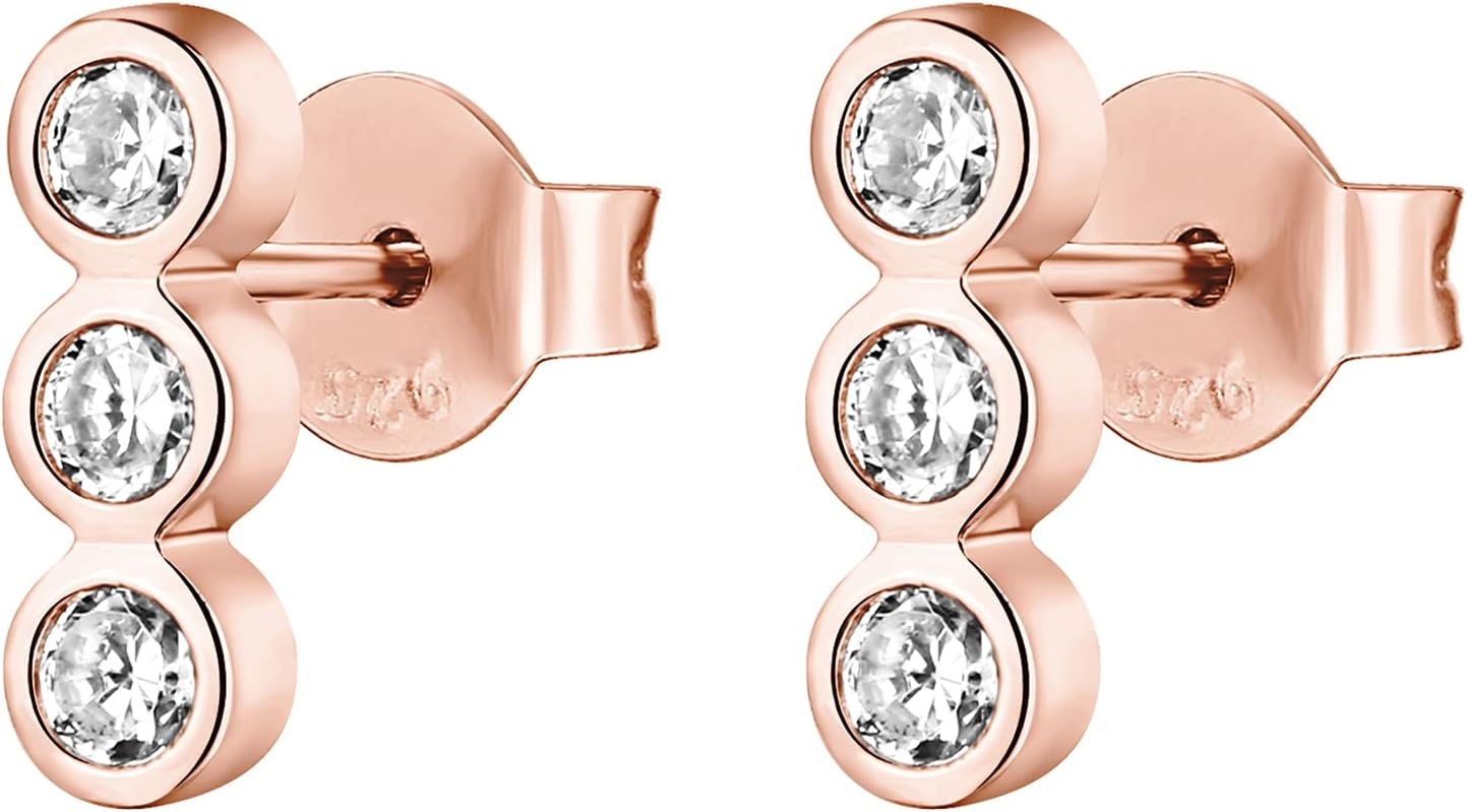 image:imagePAVOI 14K Gold Plated 925 Sterling Silver CZ Simulated Diamond Earrings Dainty Geometric Shape Mini Bar Stud Earrings for WomenRose Gold