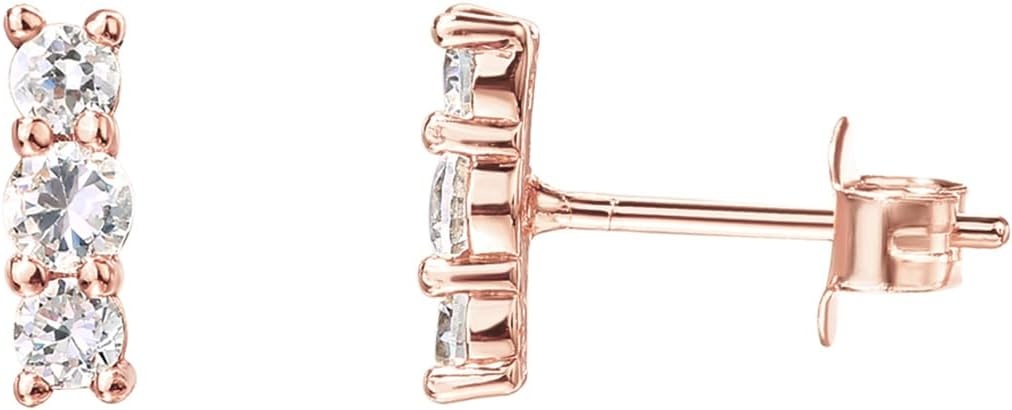 image:imagePAVOI 14K Gold Plated 925 Sterling Silver CZ Simulated Diamond Earrings Dainty Geometric Shape Mini Bar Stud Earrings for WomenRose Gold