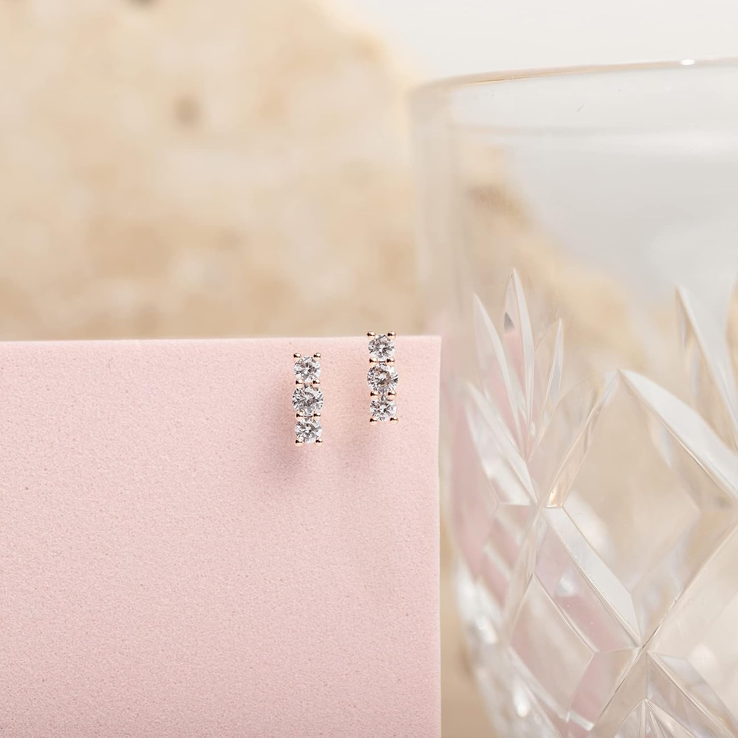 image:imagePAVOI 14K Gold Plated 925 Sterling Silver CZ Simulated Diamond Earrings Dainty Geometric Shape Mini Bar Stud Earrings for WomenRose Gold