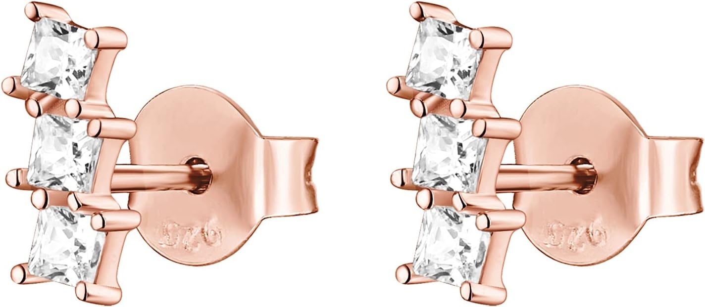 image:imagePAVOI 14K Gold Plated 925 Sterling Silver CZ Simulated Diamond Earrings Dainty Geometric Shape Mini Bar Stud Earrings for WomenRose Gold