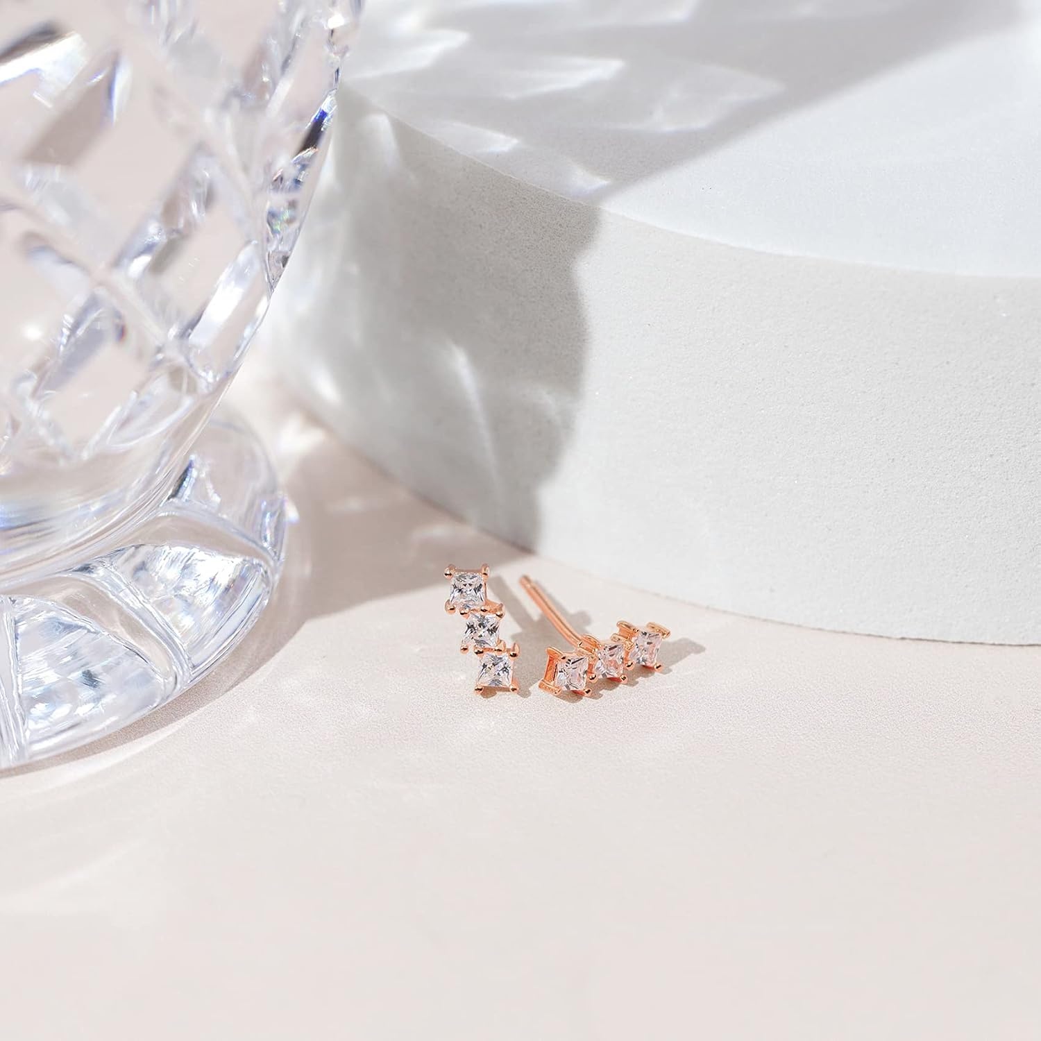 image:imagePAVOI 14K Gold Plated 925 Sterling Silver CZ Simulated Diamond Earrings Dainty Geometric Shape Mini Bar Stud Earrings for WomenRose Gold