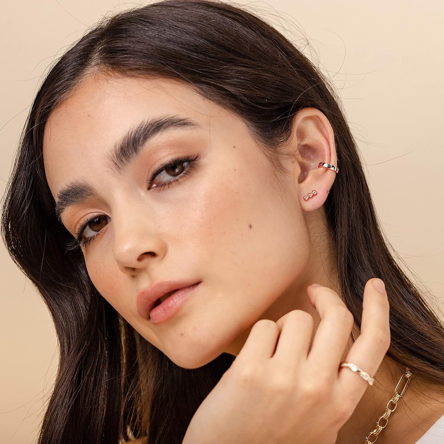 image:imagePAVOI 14K Gold Plated 925 Sterling Silver CZ Simulated Diamond Earrings Dainty Geometric Shape Mini Bar Stud Earrings for WomenRose Gold