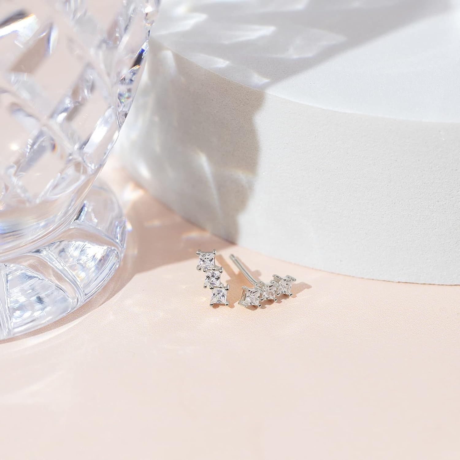 image:imagePAVOI 14K Gold Plated 925 Sterling Silver CZ Simulated Diamond Earrings Dainty Geometric Shape Mini Bar Stud Earrings for WomenWhite Gold