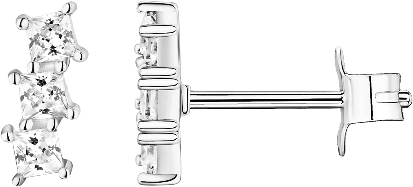 image:imagePAVOI 14K Gold Plated 925 Sterling Silver CZ Simulated Diamond Earrings Dainty Geometric Shape Mini Bar Stud Earrings for WomenWhite Gold