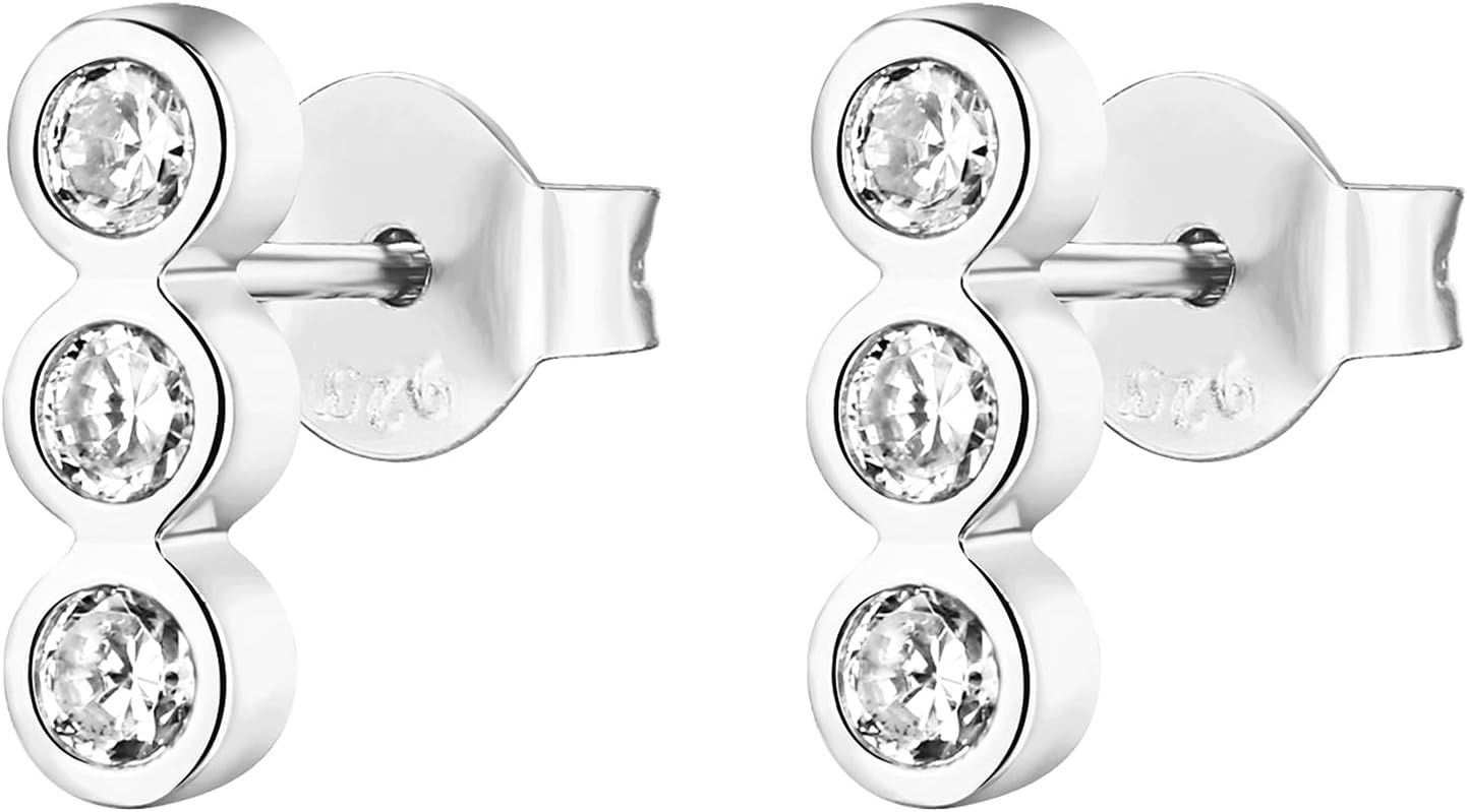 image:imagePAVOI 14K Gold Plated 925 Sterling Silver CZ Simulated Diamond Earrings Dainty Geometric Shape Mini Bar Stud Earrings for WomenWhite Gold