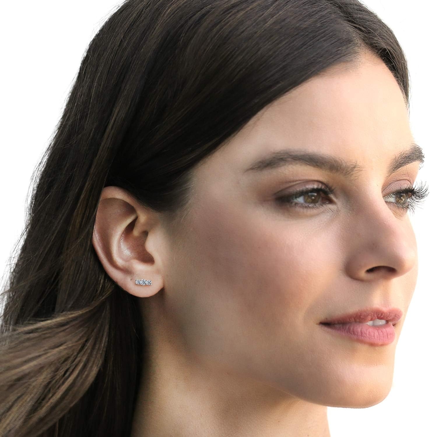 image:imagePAVOI 14K Gold Plated 925 Sterling Silver CZ Simulated Diamond Earrings Dainty Geometric Shape Mini Bar Stud Earrings for WomenWhite Gold