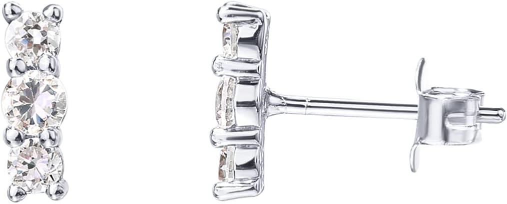 image:imagePAVOI 14K Gold Plated 925 Sterling Silver CZ Simulated Diamond Earrings Dainty Geometric Shape Mini Bar Stud Earrings for WomenWhite Gold