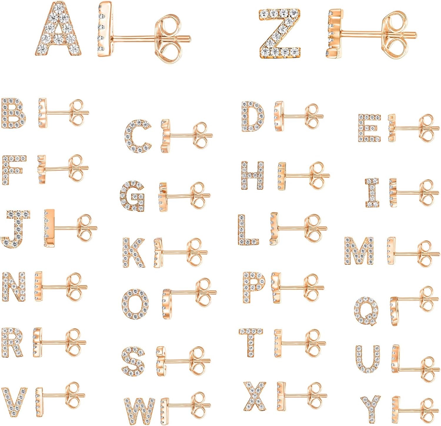 image:imagePAVOI 14K Gold Plated 925 Sterling Silver Cubic Zirconia Initial Letter Stud Earrings for Women Simulated Diamond Alphabet Letter Earrings A