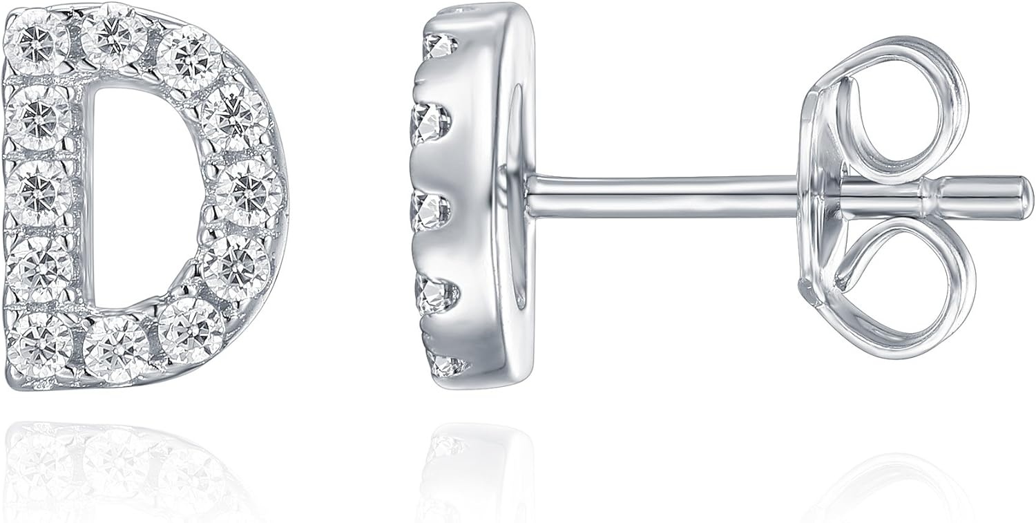 image:imagePAVOI 14K Gold Plated 925 Sterling Silver Cubic Zirconia Initial Letter Stud Earrings for Women Simulated Diamond Alphabet Letter Earrings D