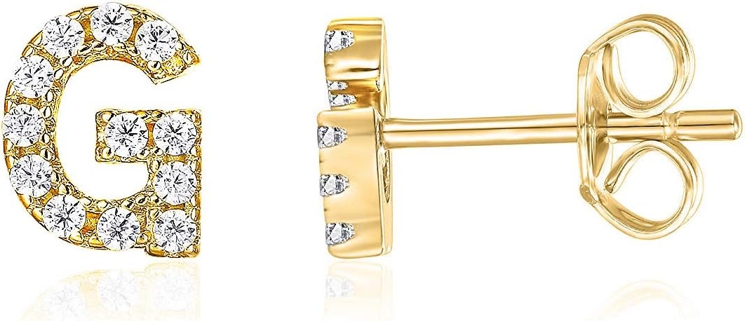 image:imagePAVOI 14K Gold Plated 925 Sterling Silver Cubic Zirconia Initial Letter Stud Earrings for Women Simulated Diamond Alphabet Letter Earrings G
