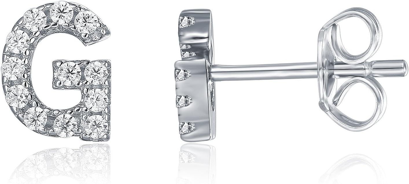 image:imagePAVOI 14K Gold Plated 925 Sterling Silver Cubic Zirconia Initial Letter Stud Earrings for Women Simulated Diamond Alphabet Letter Earrings G