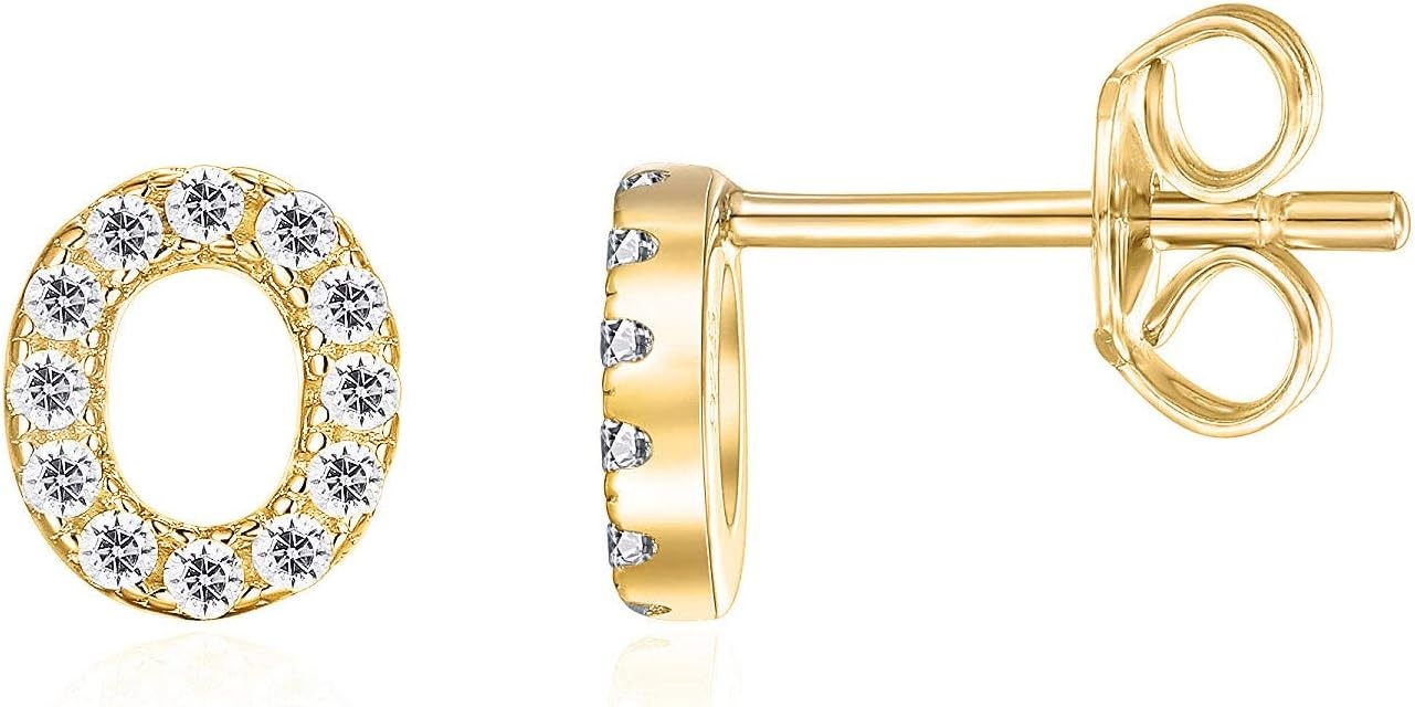 image:imagePAVOI 14K Gold Plated 925 Sterling Silver Cubic Zirconia Initial Letter Stud Earrings for Women Simulated Diamond Alphabet Letter Earrings O