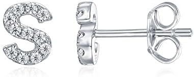 image:imagePAVOI 14K Gold Plated 925 Sterling Silver Cubic Zirconia Initial Letter Stud Earrings for Women Simulated Diamond Alphabet Letter Earrings S