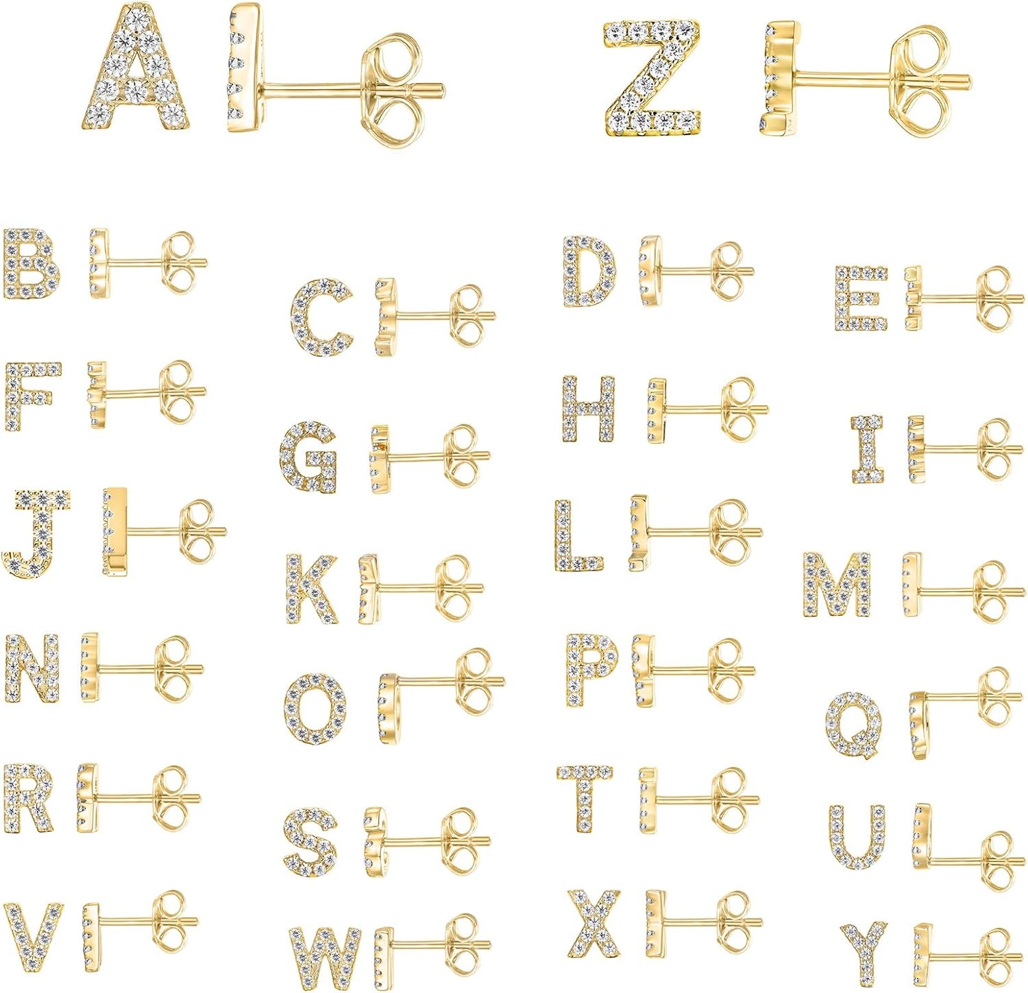 image:imagePAVOI 14K Gold Plated 925 Sterling Silver Cubic Zirconia Initial Letter Stud Earrings for Women Simulated Diamond Alphabet Letter Earrings S