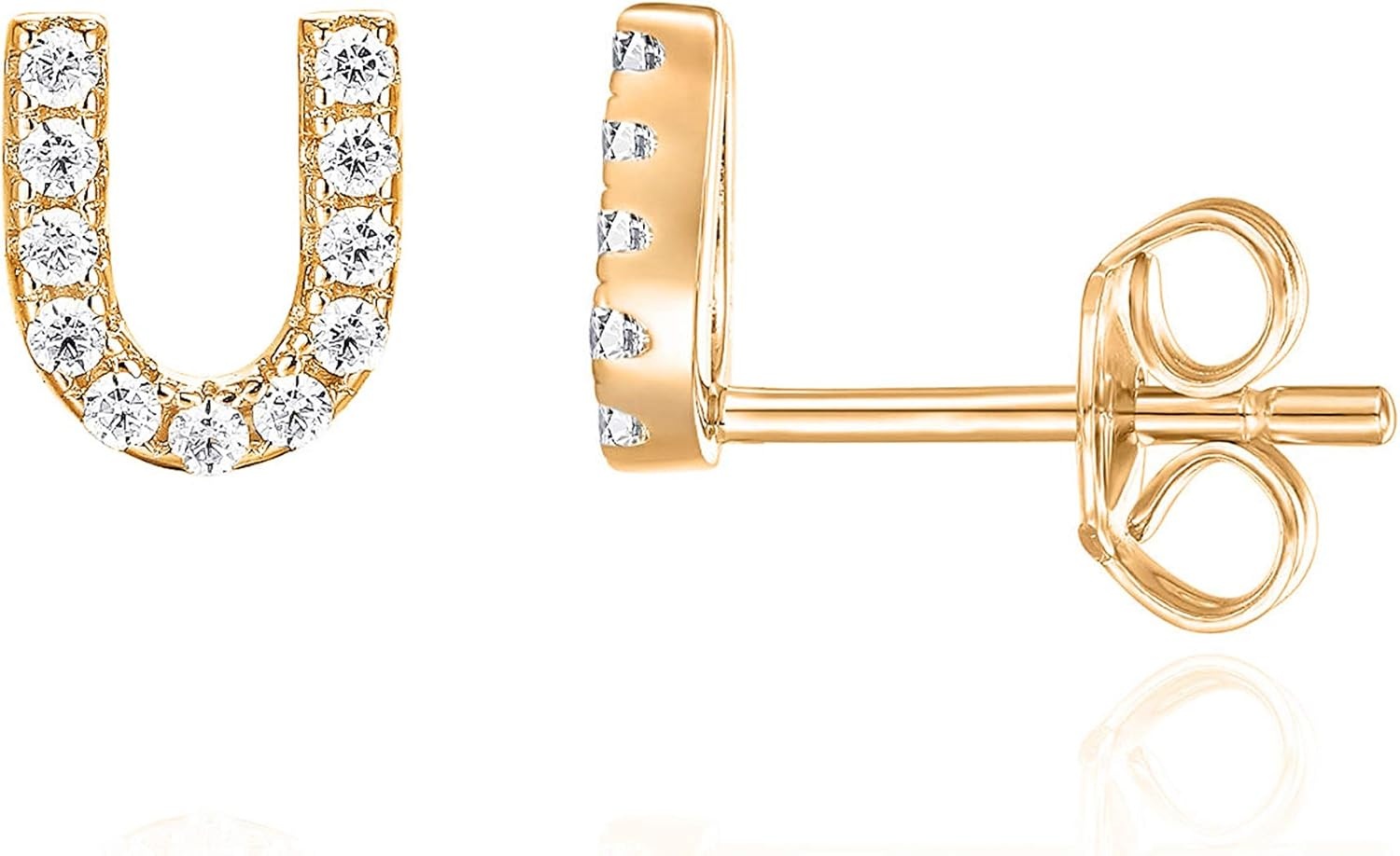 image:imagePAVOI 14K Gold Plated 925 Sterling Silver Cubic Zirconia Initial Letter Stud Earrings for Women Simulated Diamond Alphabet Letter Earrings U