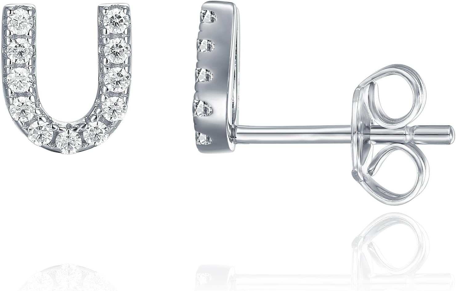 image:imagePAVOI 14K Gold Plated 925 Sterling Silver Cubic Zirconia Initial Letter Stud Earrings for Women Simulated Diamond Alphabet Letter Earrings U