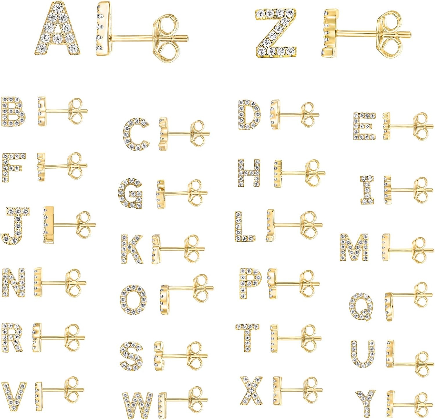 image:imagePAVOI 14K Gold Plated 925 Sterling Silver Cubic Zirconia Initial Letter Stud Earrings for Women Simulated Diamond Alphabet Letter Earrings V