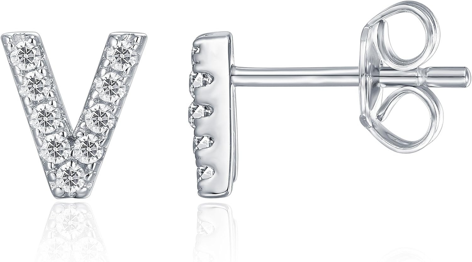 image:imagePAVOI 14K Gold Plated 925 Sterling Silver Cubic Zirconia Initial Letter Stud Earrings for Women Simulated Diamond Alphabet Letter Earrings V