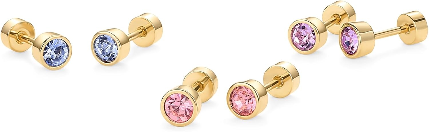 image:imagePAVOI 14K Gold Plated 925 Sterling Silver Post Colored Cubic Zirconia Flatback Earrings for Women Small Cartilage Stud Earring Helix Piercing JewelryBlue