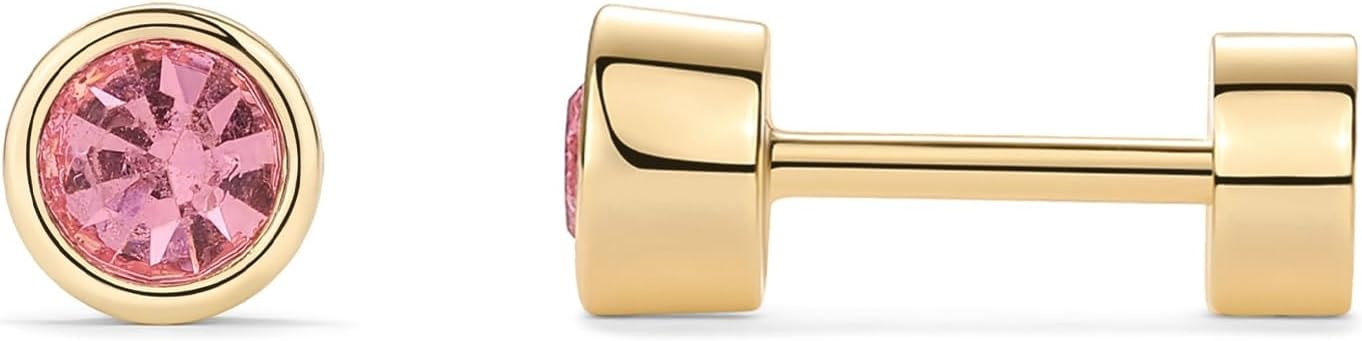 image:imagePAVOI 14K Gold Plated 925 Sterling Silver Post Colored Cubic Zirconia Flatback Earrings for Women Small Cartilage Stud Earring Helix Piercing JewelryPink