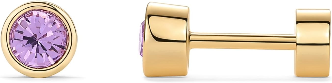 image:imagePAVOI 14K Gold Plated 925 Sterling Silver Post Colored Cubic Zirconia Flatback Earrings for Women Small Cartilage Stud Earring Helix Piercing JewelryPurple