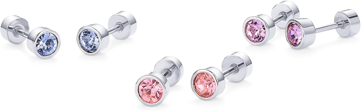 image:imagePAVOI 14K Gold Plated 925 Sterling Silver Post Colored Cubic Zirconia Flatback Earrings for Women Small Cartilage Stud Earring Helix Piercing JewelryPink
