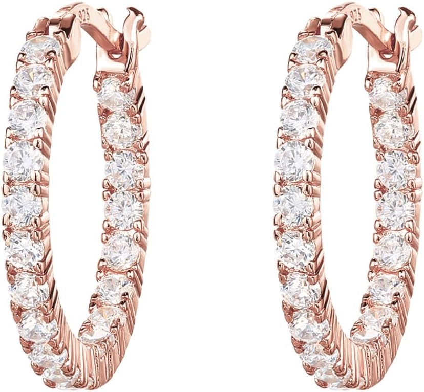 image:imagePAVOI 14K Gold Plated 925 Sterling Silver Post Cubic Zirconia Hoop Earrings for Women Elegant Inside Out CZ Stone Hoop EarringsRose Gold
