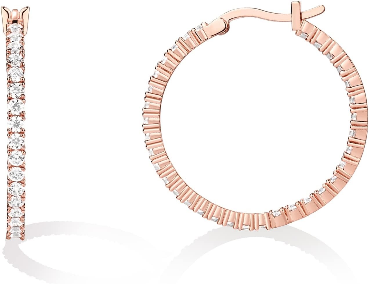 image:imagePAVOI 14K Gold Plated 925 Sterling Silver Post Cubic Zirconia Hoop Earrings for Women Elegant Inside Out CZ Stone Hoop EarringsRose Gold