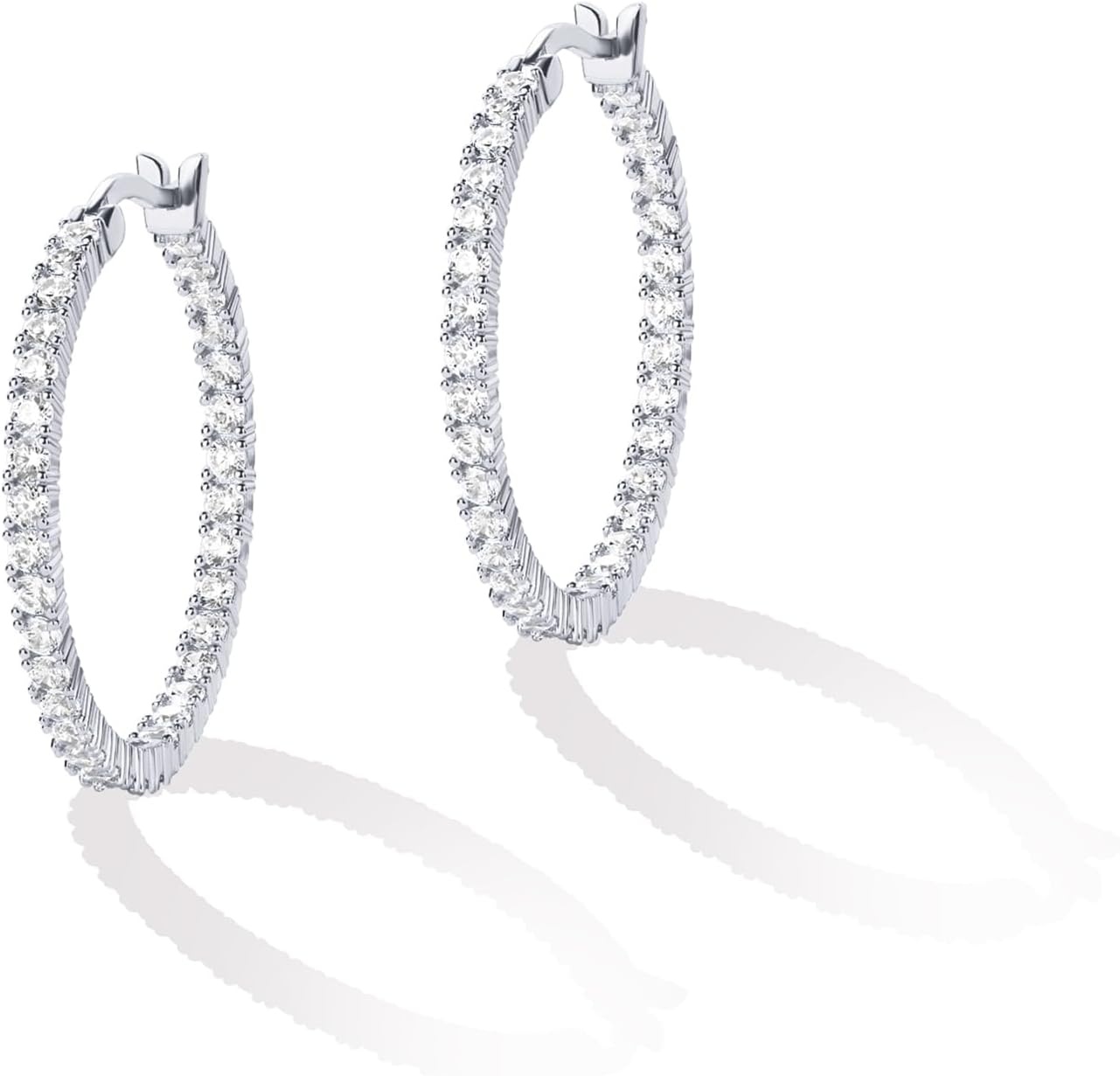 image:imagePAVOI 14K Gold Plated 925 Sterling Silver Post Cubic Zirconia Hoop Earrings for Women Elegant Inside Out CZ Stone Hoop EarringsWhite Gold
