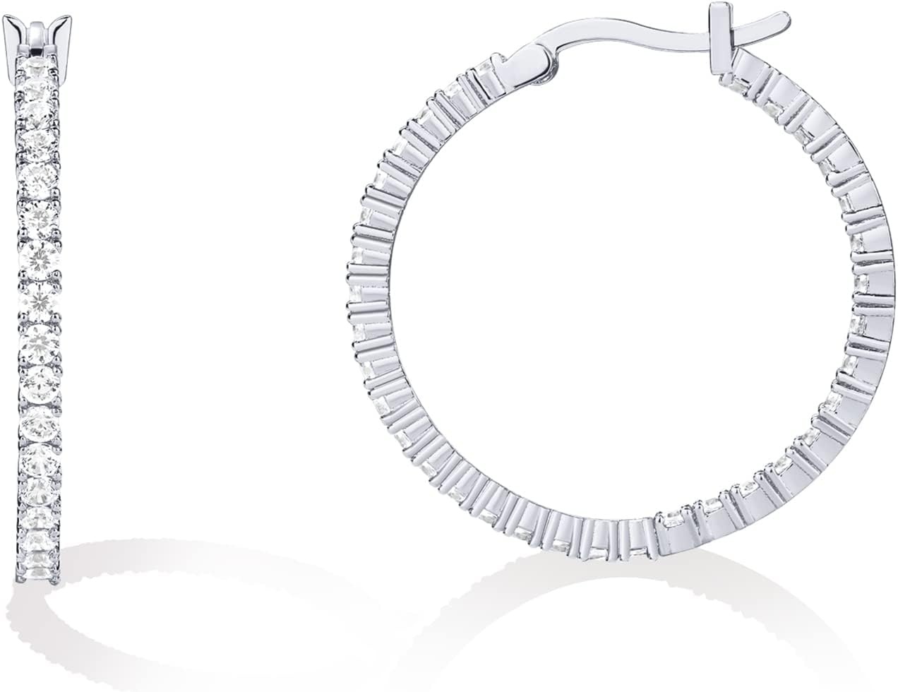 image:imagePAVOI 14K Gold Plated 925 Sterling Silver Post Cubic Zirconia Hoop Earrings for Women Elegant Inside Out CZ Stone Hoop EarringsWhite Gold