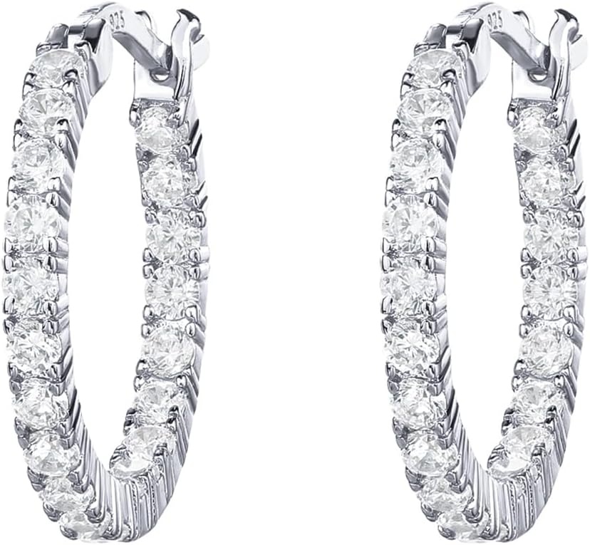 image:imagePAVOI 14K Gold Plated 925 Sterling Silver Post Cubic Zirconia Hoop Earrings for Women Elegant Inside Out CZ Stone Hoop EarringsWhite Gold