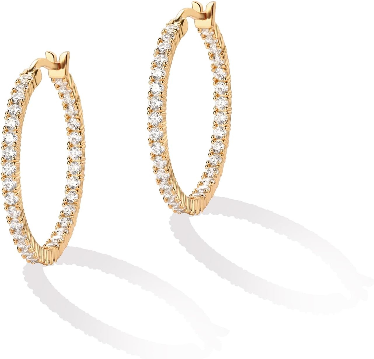 image:imagePAVOI 14K Gold Plated 925 Sterling Silver Post Cubic Zirconia Hoop Earrings for Women Elegant Inside Out CZ Stone Hoop EarringsYellow Gold
