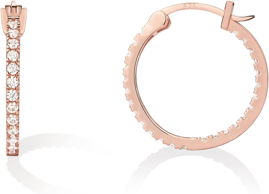 image:imagePAVOI 14K Gold Plated 925 Sterling Silver Post Cubic Zirconia Hoop EarringsRose Gold
