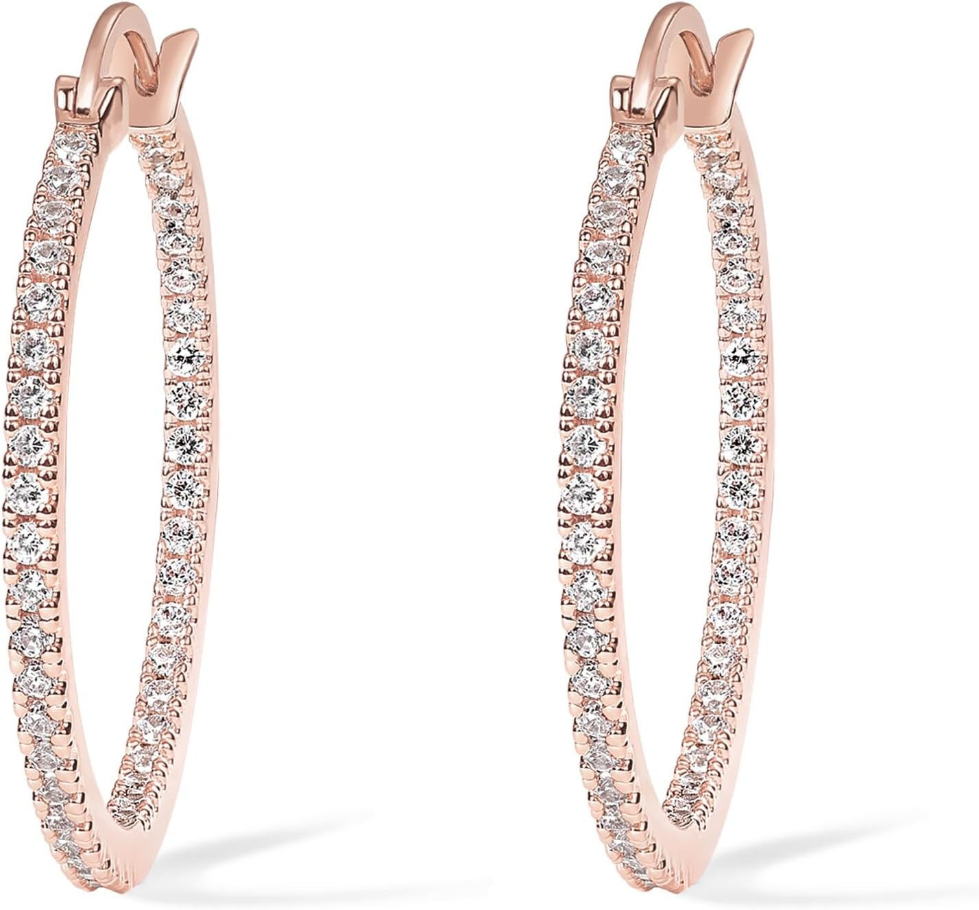 image:imagePAVOI 14K Gold Plated 925 Sterling Silver Post Cubic Zirconia Hoop EarringsRose Gold