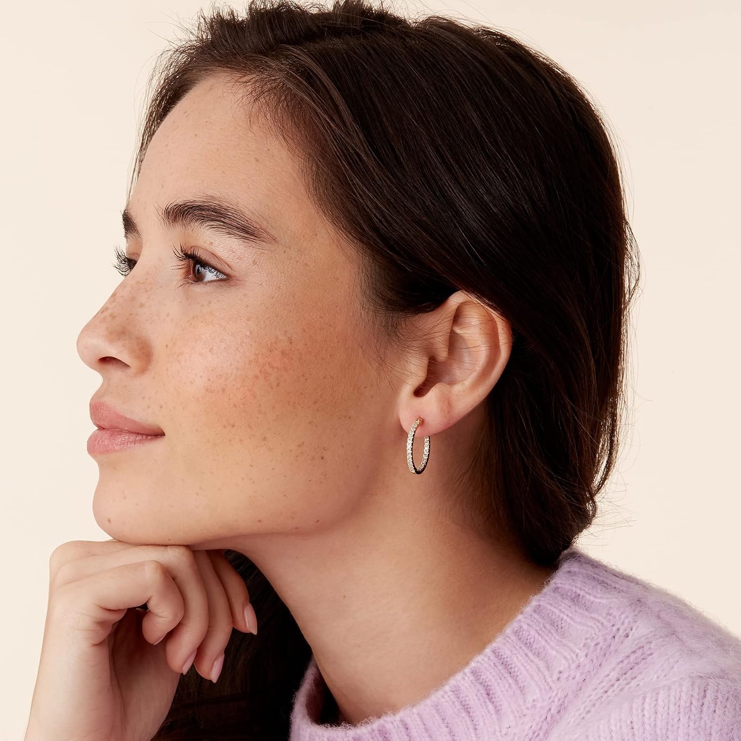 image:imagePAVOI 14K Gold Plated 925 Sterling Silver Post Cubic Zirconia Hoop EarringsRose Gold