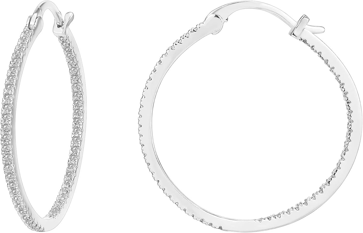 image:imagePAVOI 14K Gold Plated 925 Sterling Silver Post Cubic Zirconia Hoop EarringsWhite Gold