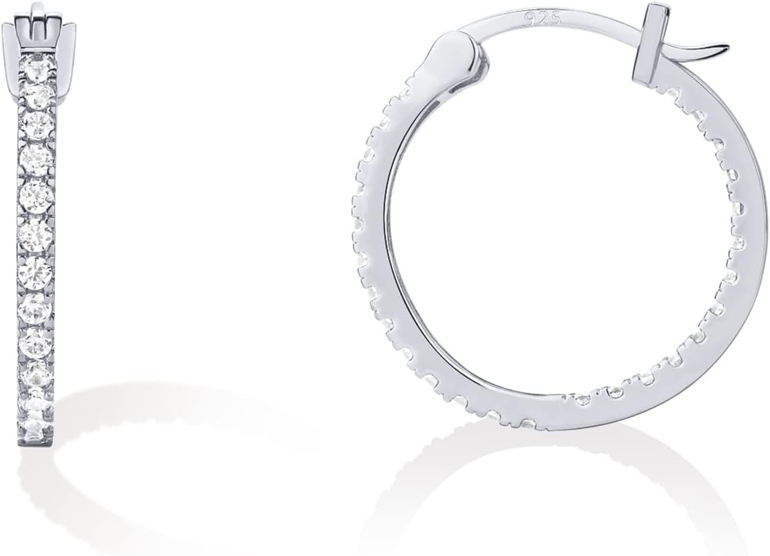image:imagePAVOI 14K Gold Plated 925 Sterling Silver Post Cubic Zirconia Hoop EarringsWhite Gold