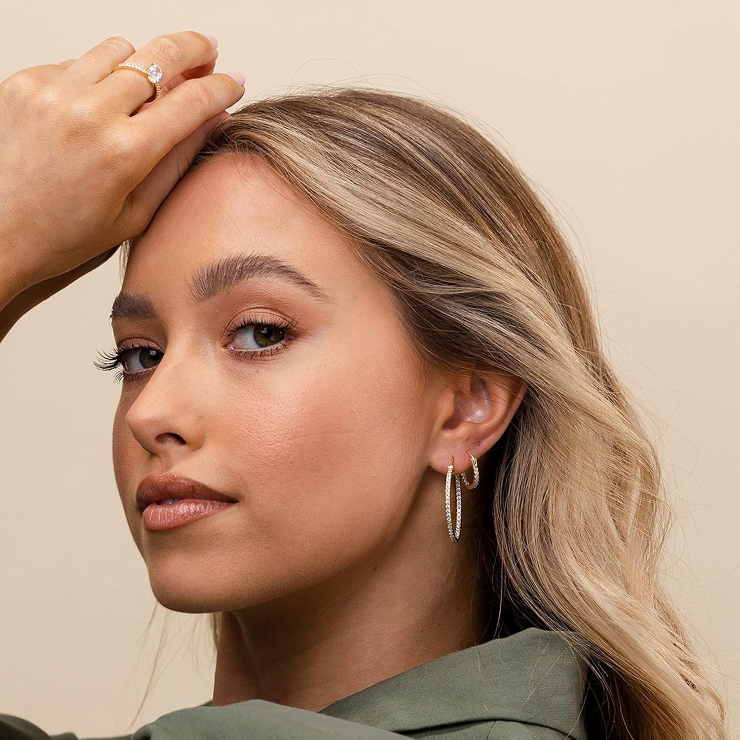 image:imagePAVOI 14K Gold Plated 925 Sterling Silver Post Cubic Zirconia Hoop EarringsWhite Gold