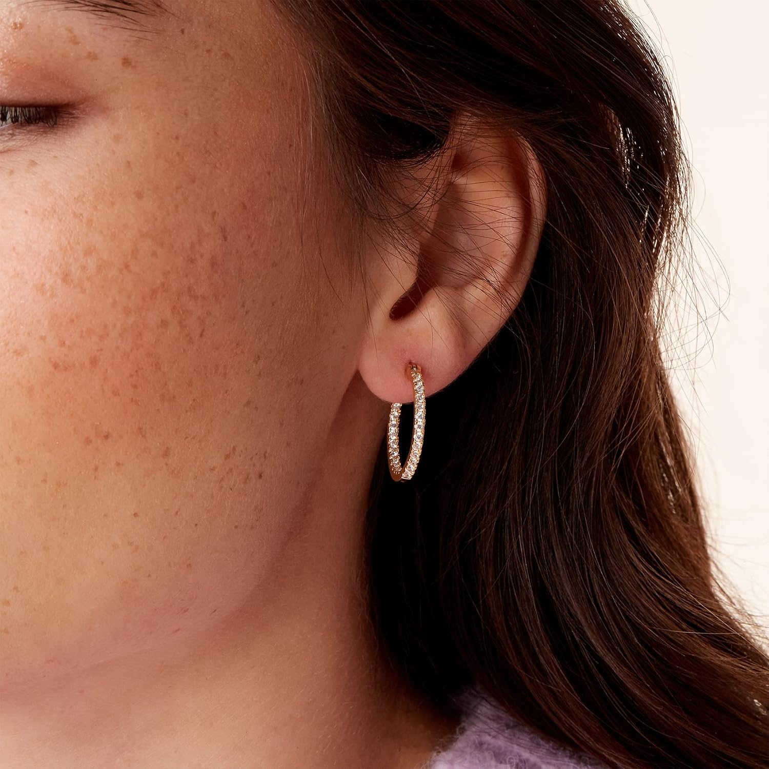 image:imagePAVOI 14K Gold Plated 925 Sterling Silver Post Cubic Zirconia Hoop EarringsWhite Gold