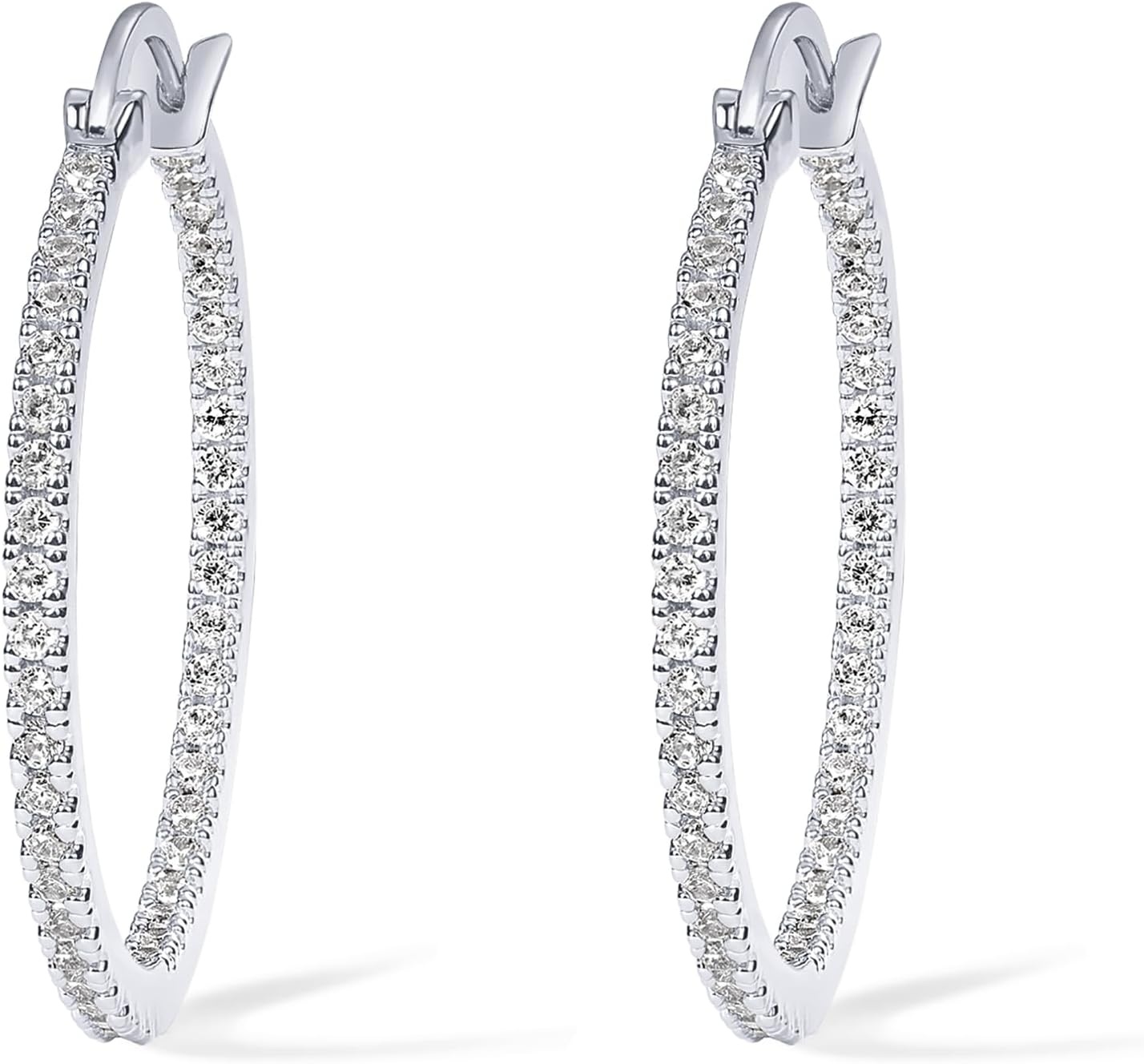 image:imagePAVOI 14K Gold Plated 925 Sterling Silver Post Cubic Zirconia Hoop EarringsWhite Gold