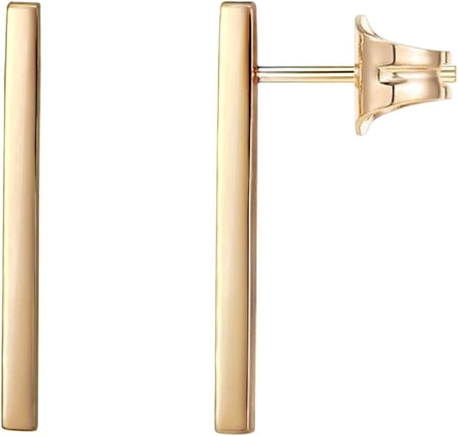 image:imagePAVOI 14K Gold Plated 925 Sterling Silver Post Dainty Mini Bar Stud Earrings Gold Earrings for WomenLong Smooth