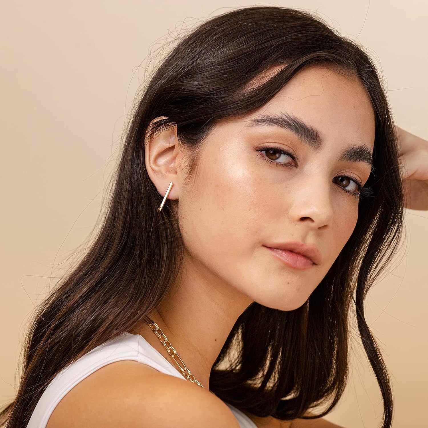 image:imagePAVOI 14K Gold Plated 925 Sterling Silver Post Dainty Mini Bar Stud Earrings Gold Earrings for WomenLong Smooth