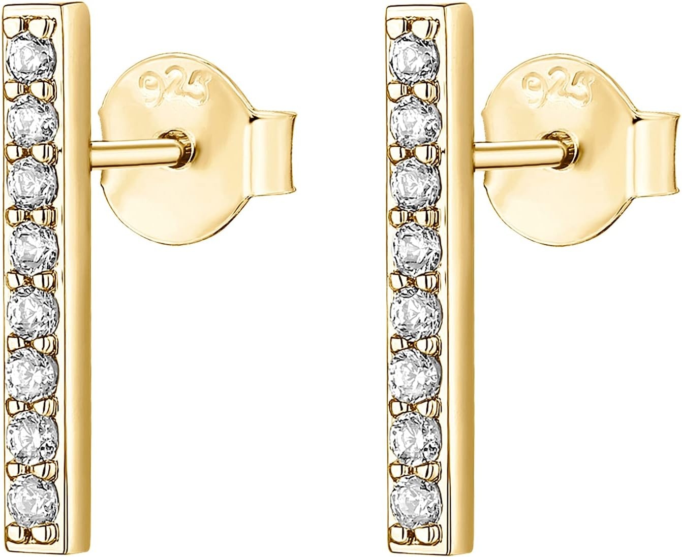 image:imagePAVOI 14K Gold Plated 925 Sterling Silver Post Dainty Mini Bar Stud Earrings Gold Earrings for WomenShort CZ