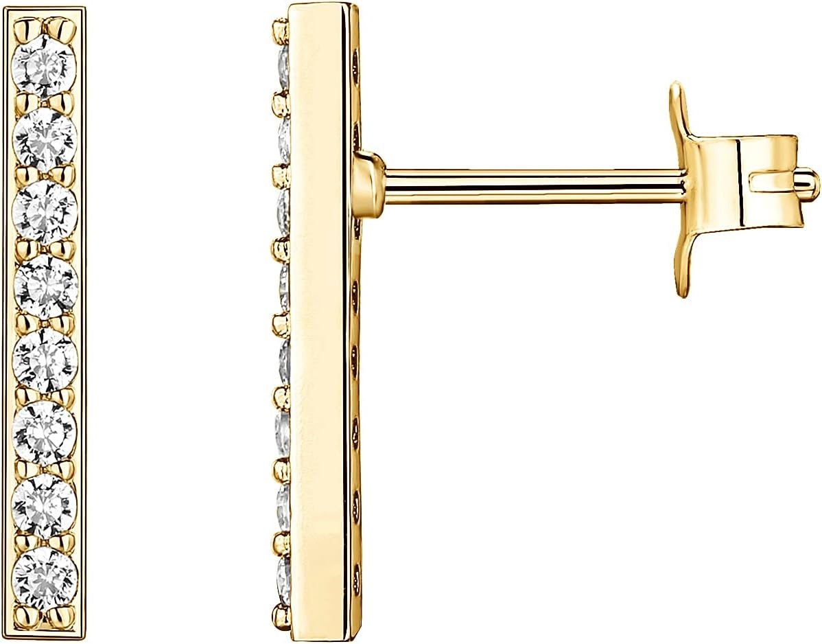 image:imagePAVOI 14K Gold Plated 925 Sterling Silver Post Dainty Mini Bar Stud Earrings Gold Earrings for WomenShort CZ