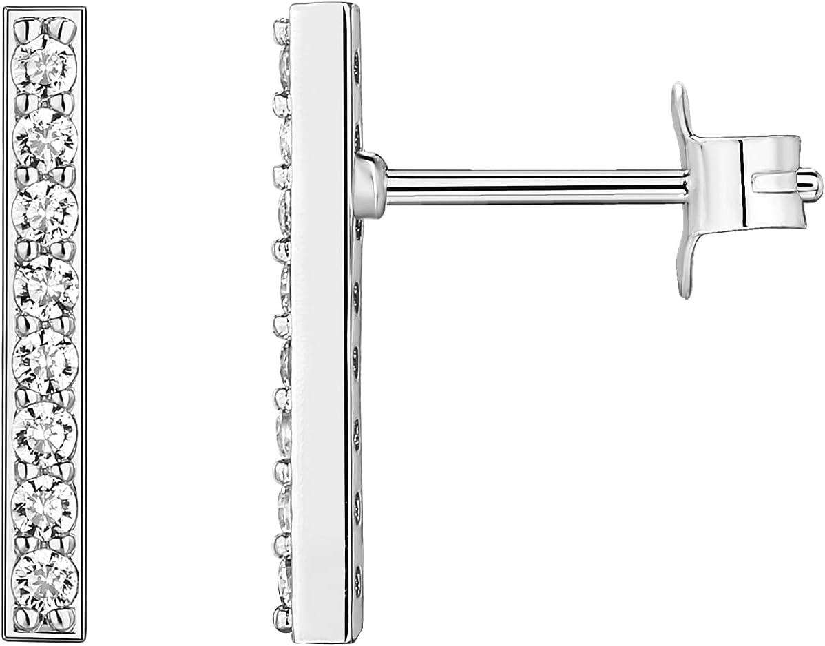 image:imagePAVOI 14K Gold Plated 925 Sterling Silver Post Dainty Mini Bar Stud Earrings Gold Earrings for WomenShort CZ