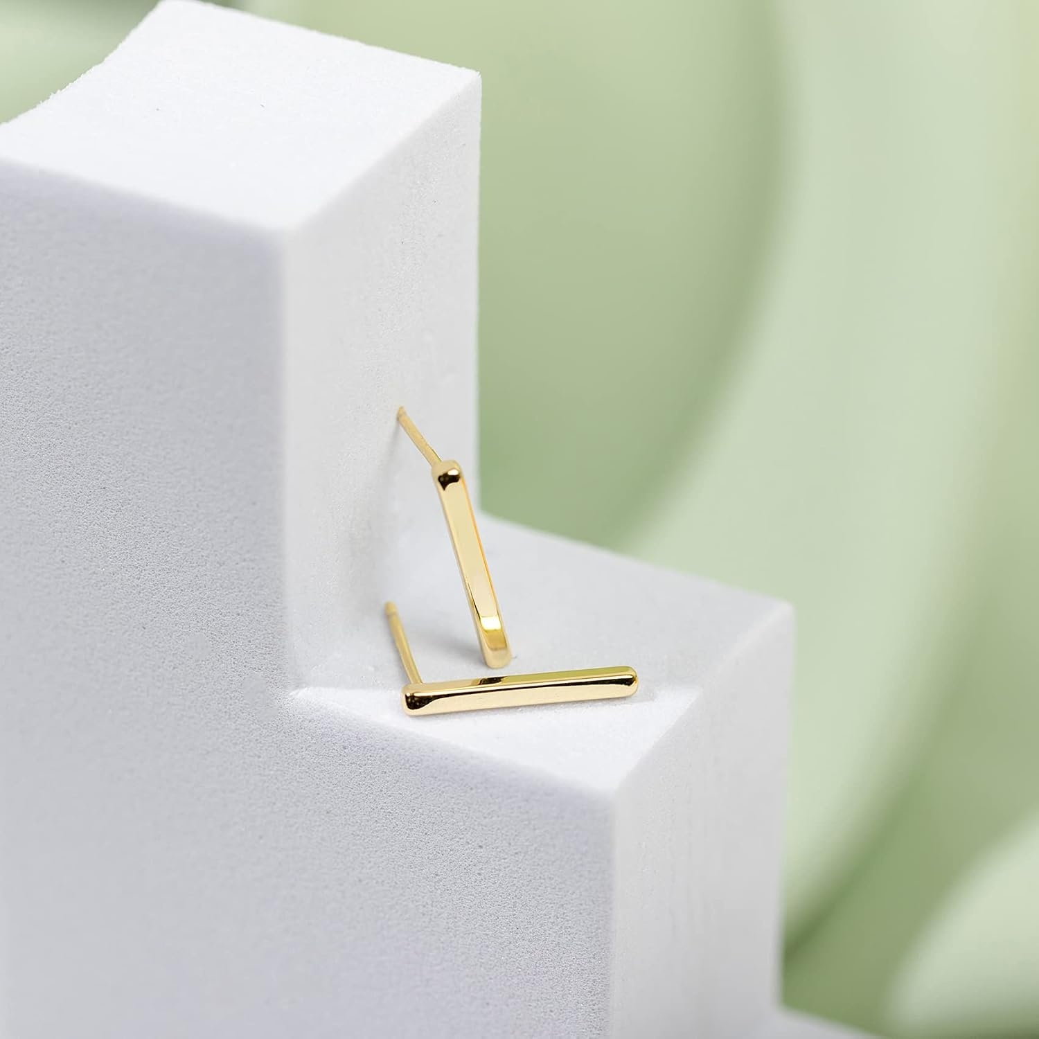 image:imagePAVOI 14K Gold Plated 925 Sterling Silver Post Dainty Mini Bar Stud Earrings Gold Earrings for WomenShort Smooth