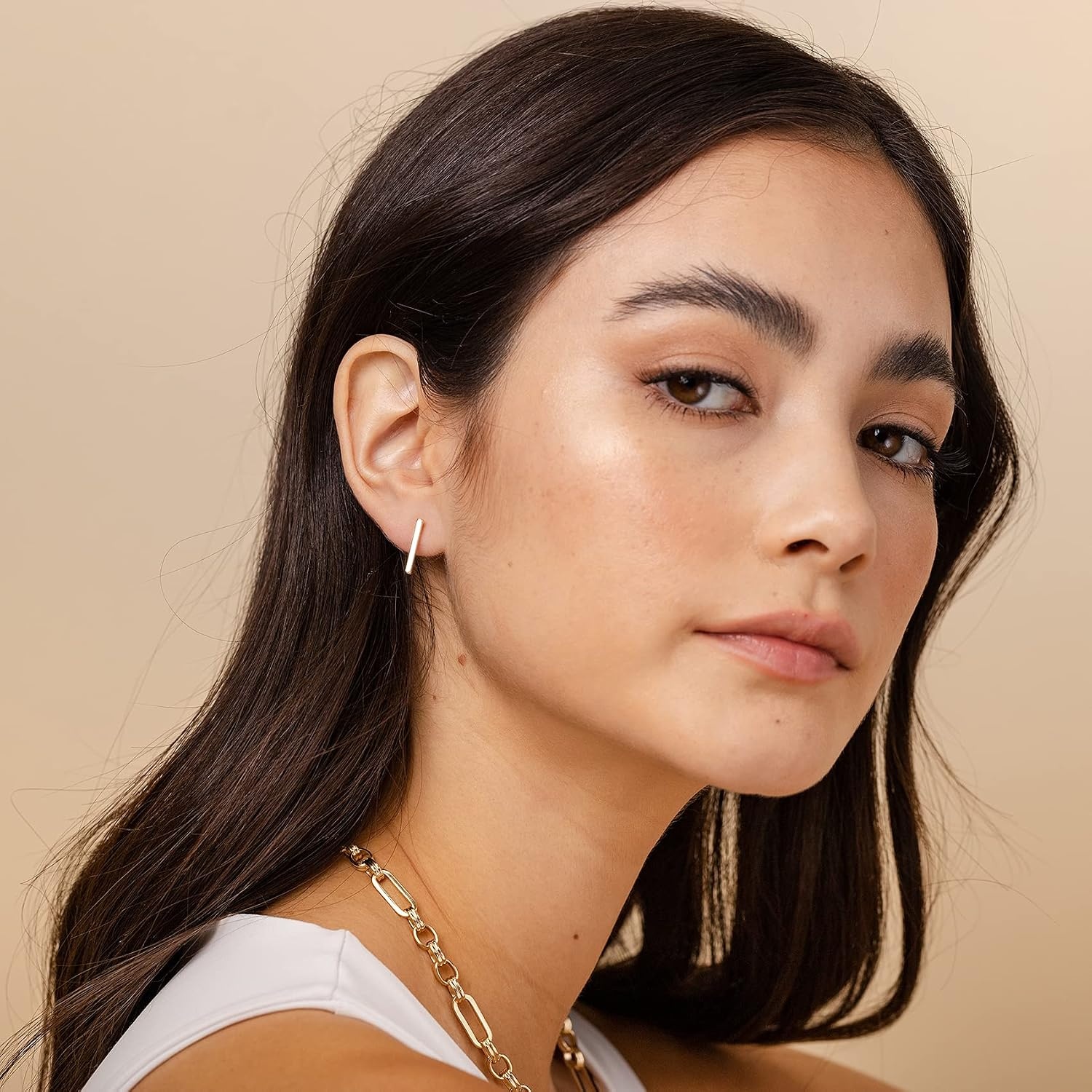 image:imagePAVOI 14K Gold Plated 925 Sterling Silver Post Dainty Mini Bar Stud Earrings Gold Earrings for WomenShort Smooth